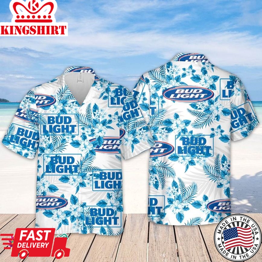 Bud Light Hawaiian Flowers Pattern Shirt, Hawaiian Beer Lover Shirt, Classic Flowers Beer Aloha Shirt