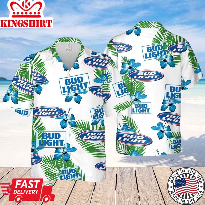 Bud Light Hawaiian Hibiscus Flower Pattern,Tropical Beach Shirt, Hawaiian Flower Shirt, Hawaiian Beer Shirt