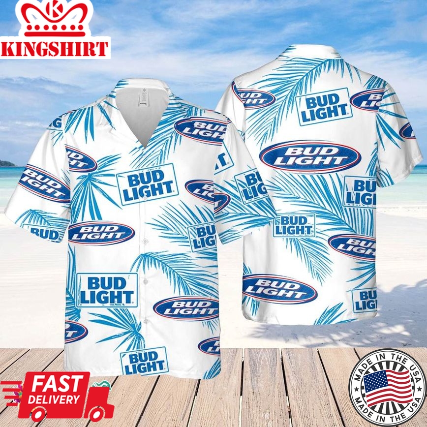 Bud Light Hawaiian Palm Leaves Pattern Shirt, Beer Summer Party Hawaiian Shirt, Schlitz Beer Shirt