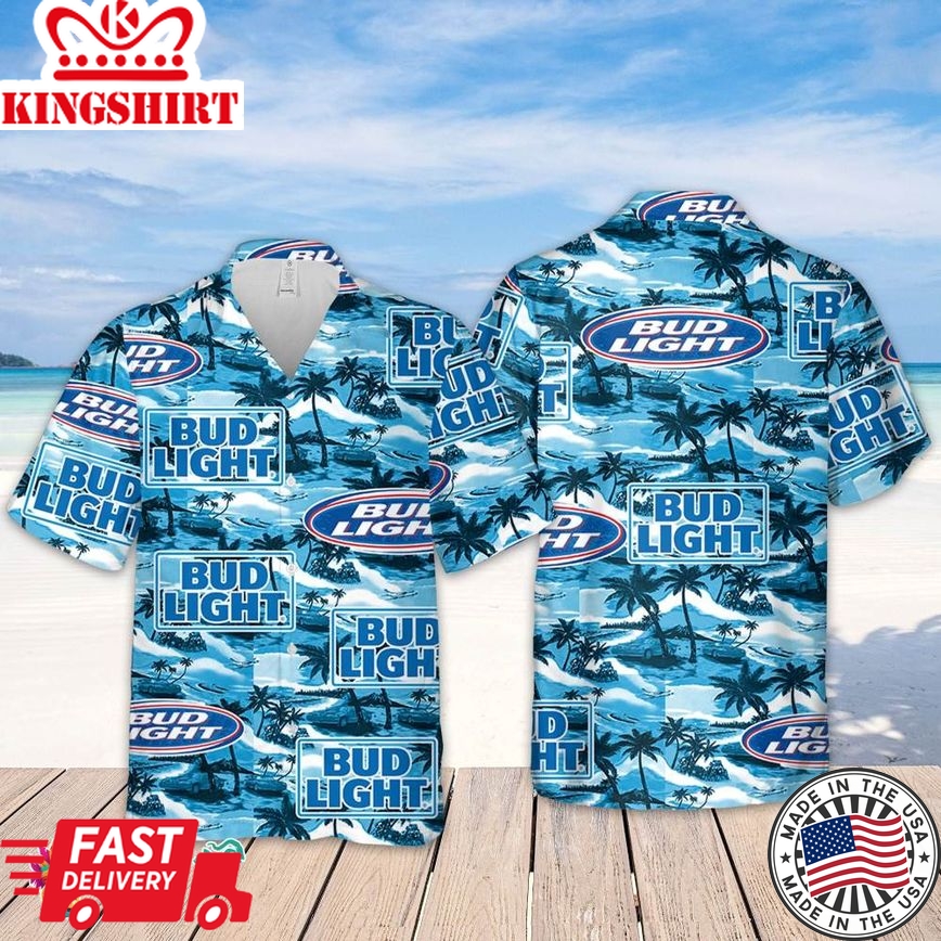 Bud Light Hawaiian Sea Island Pattern Hawaiian Shirt, Summer Beer Hawaiian Shirt