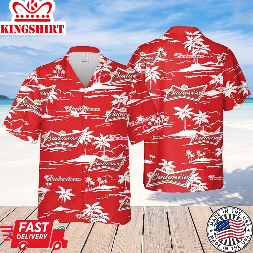 Budweiser Hawaiian Beach Pattern Shirt, Hawaii Beer Shirt, Budweiser Hawaiian Summer Shirt, Budweiser Aloha Shirt