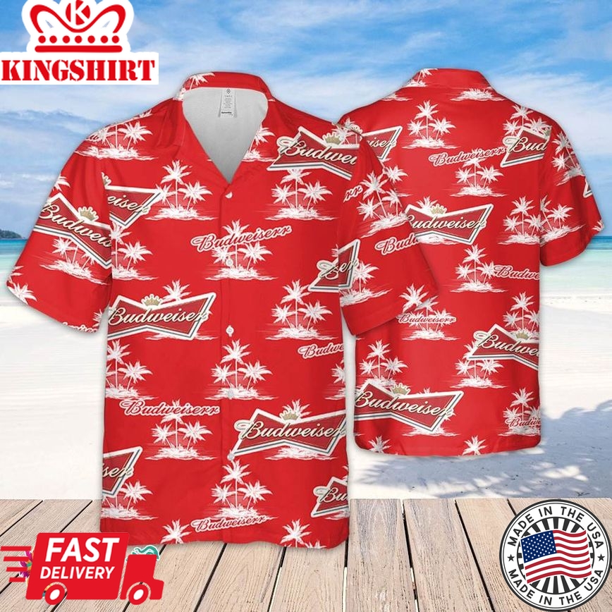 Budweiser Hawaiian Coconut Island Pattern Hawaiian Beer Lover Shirt, Classic Flowers Beer Aloha Shirt