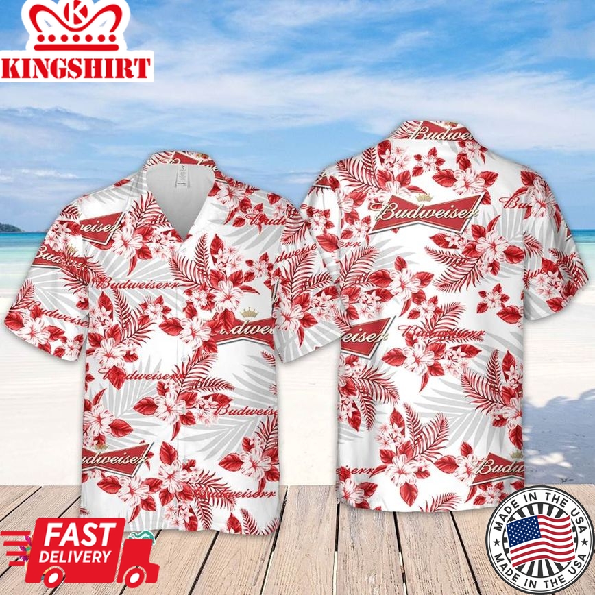 Budweiser Hawaiian Flowers Pattern Shirt, Hawaiian Beer Lover Shirt, Classic Flowers Beer Aloha Shirt