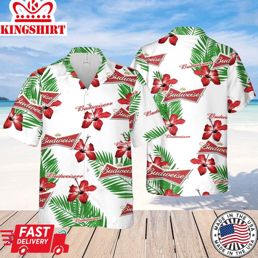 Budweiser Hawaiian Hibiscus Flower Pattern,Tropical Beach Shirt, Hawaiian Flower Shirt, Hawaiian Beer Shirt