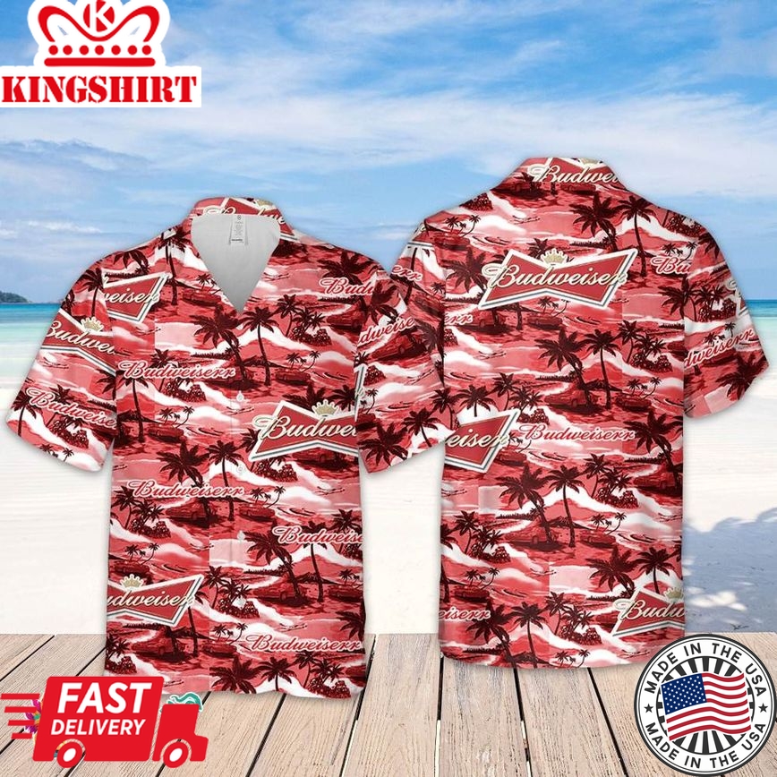 Budweiser Hawaiian Sea Island Pattern Hawaiian Shirt, Summer Beer Hawaiian Shirt