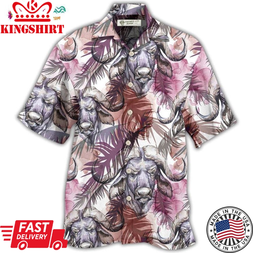 Buffalo Behind Tropical Leaf Hawaiian Shirt