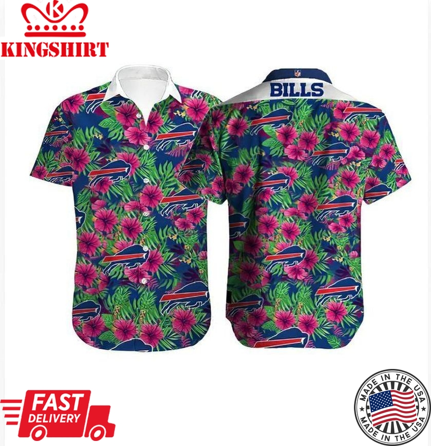 Buffalo Bills Hawaiian Shirt Buffalo Bills Hibiscus Flowers Pink Blue Hawaii Shirt Buffalo Bills Aloha Shirt