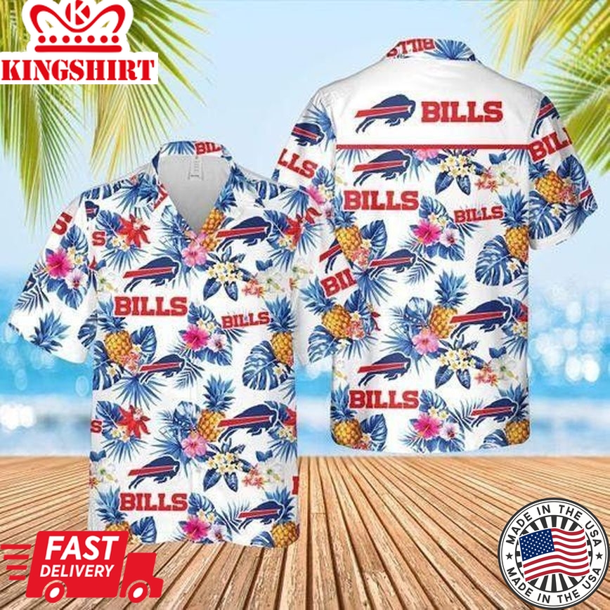 Buffalo Bills Trendy Hawaiian Shirt Buffalo Bills Palm Leaves Pineapples Red Blue White Hawaii Shirt Buffalo Bills Aloha Shirt