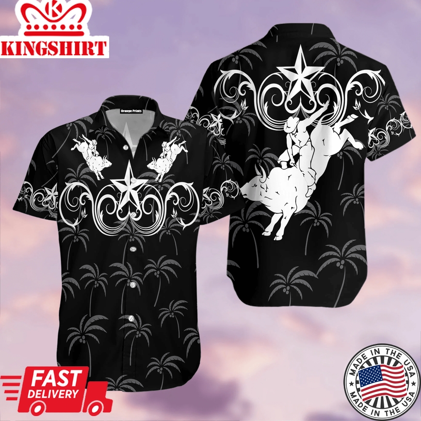 Bull Riding Black Star Western Trendy Hawaiian Shirt