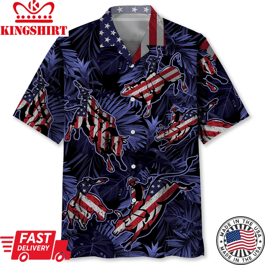 Bull Riding Tropical Trendy Hawaiian Shirt