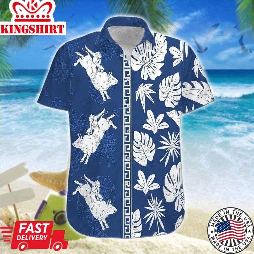 Bull Riding White Leaves Trendy Hawaiian Shirt