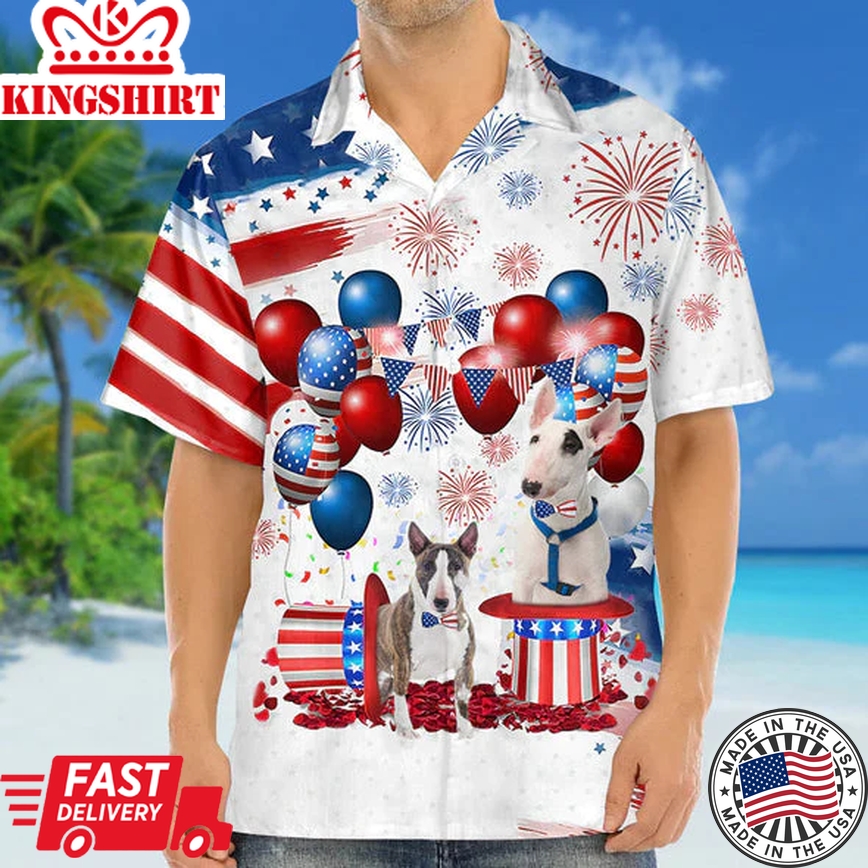 Bull Terrier Independence Day Trendy Hawaiian Shirt For Men And Women, 4Th Of July Trendy Hawaiian Shirt