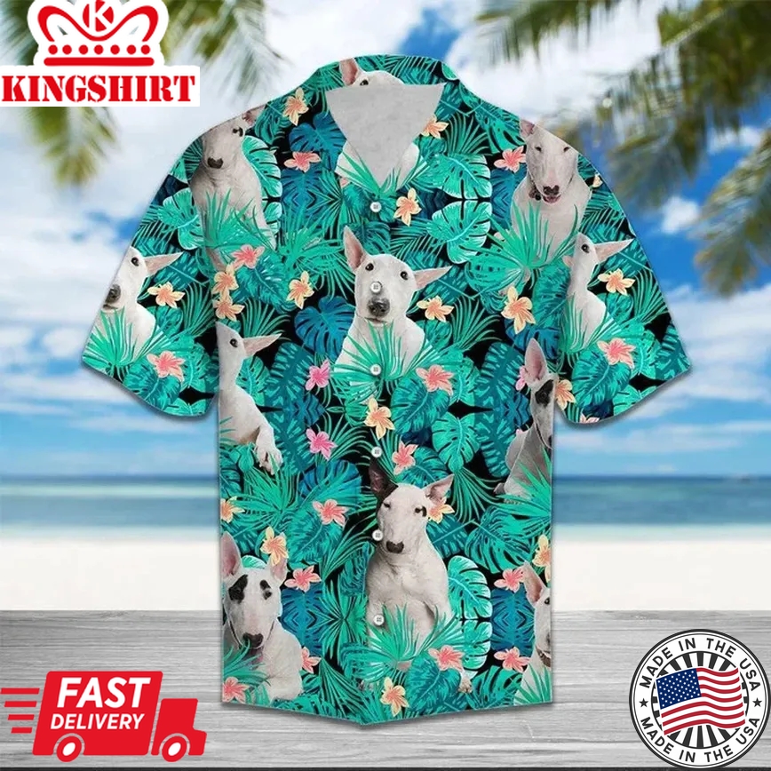 Bull Terrier Into Tropical Jungle Trendy Hawaiian Shirt, Dog Trendy Hawaiian Shirt For Men And Women