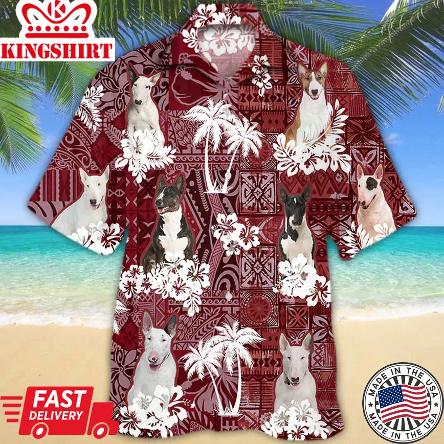 Bull Terrier Red Trendy Hawaiian Shirt, Animal Summer Shirts, Dog Lover Shirts, Trendy Hawaiian Shirt Men