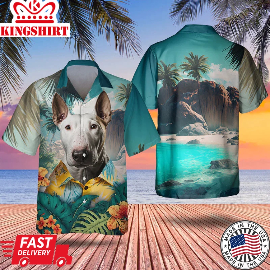 Bull Terrier Tropical Trendy Hawaiian Shirt, Dog Trendy Hawaiian Shirt, Summer Gifts For Dog Lover