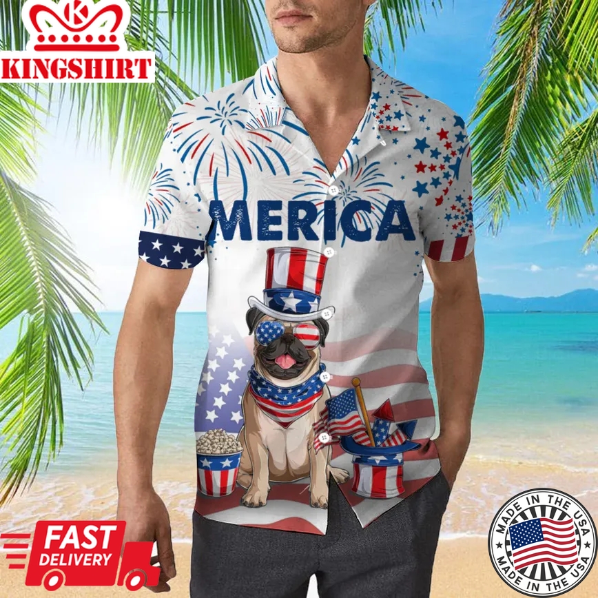 Bulldog American Flag 4Th Of July Firework Trendy Hawaiian Shirt