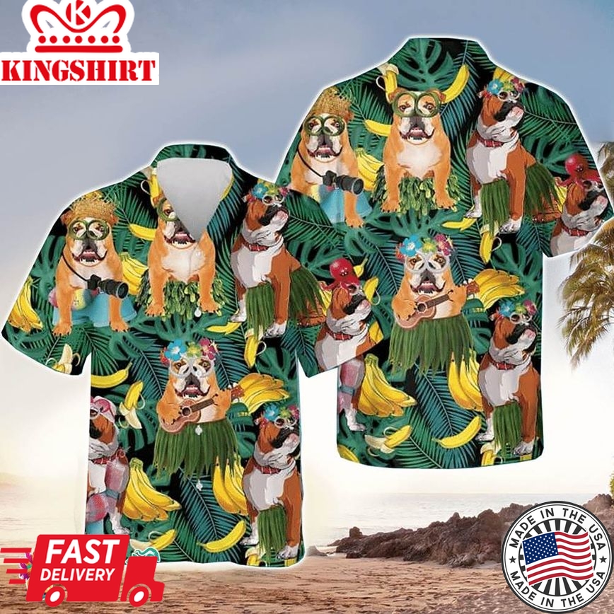 Bulldog Hawaiian Shirt English Bulldog Tropical Bananas, Aloha Hawaiian Shirts