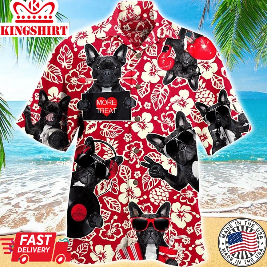 Bulldog Hawaiian Shirt Red Pattern Floral, Aloha Hawaiian Shirts