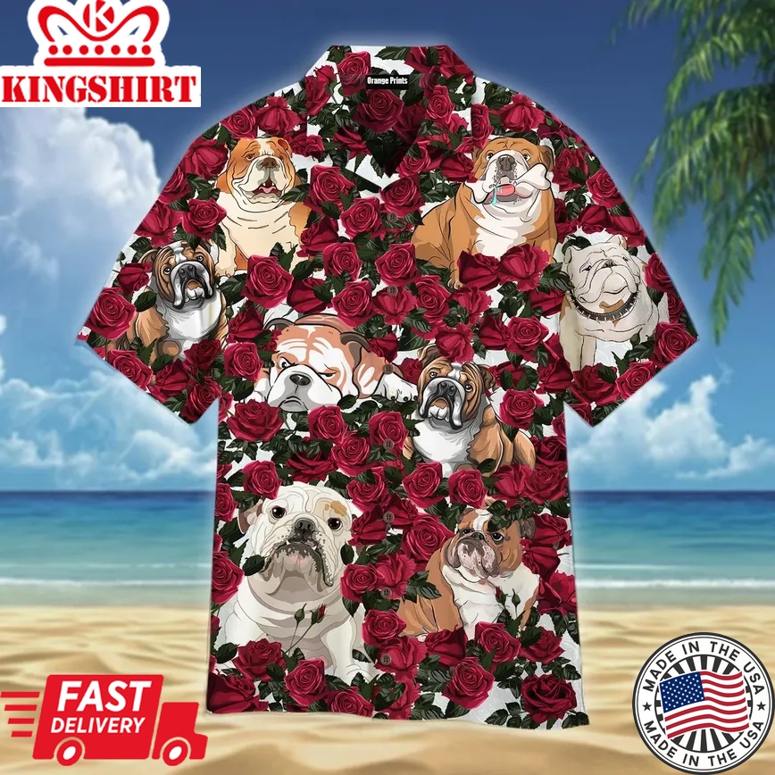 Bulldog Love Rose Trendy Hawaiian Shirt