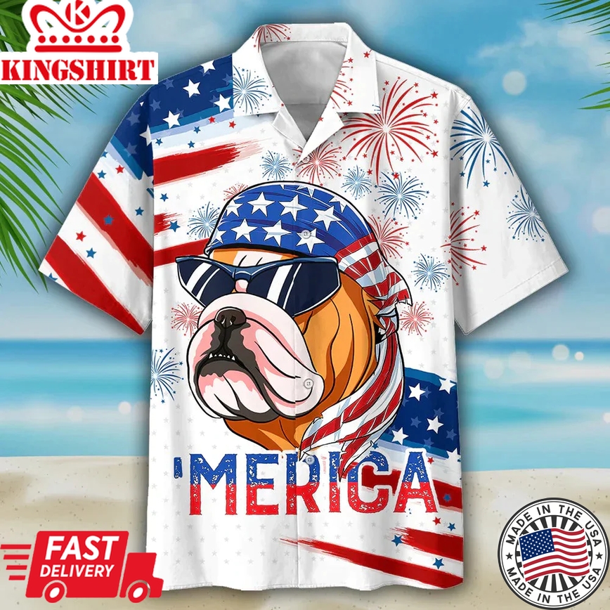 Bulldog Merica Independence Day Usa Flag Trendy Hawaiian Shirt For Men Women, 4Th Of July Gift For Dog Lovers