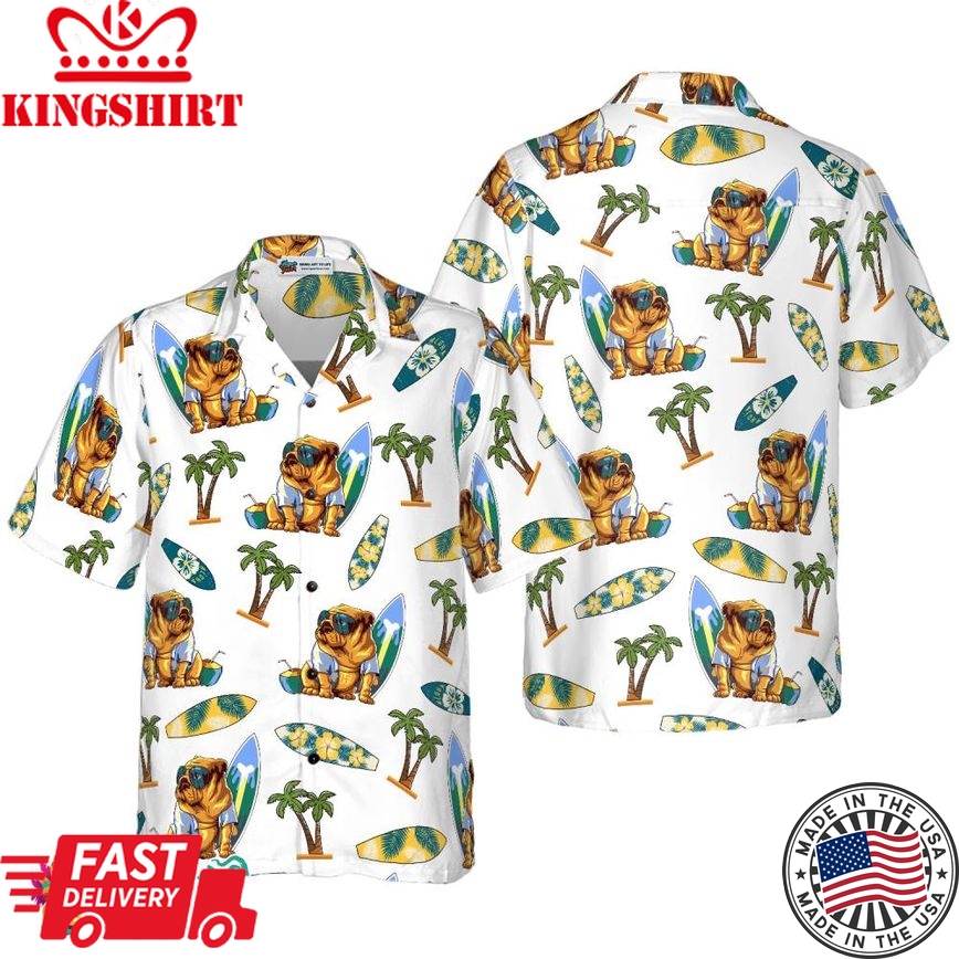 Bulldog Surf And Palm Hawaiian Shirt