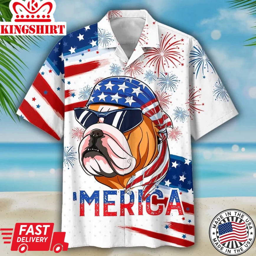 Bulldog Trendy Hawaiian Shirt, Independence Day Is Coming Aloha Beach Shirts, Dog Trendy Hawaiian Shirt For 4Th Of July, Unisex Trendy Hawaiian Shirt