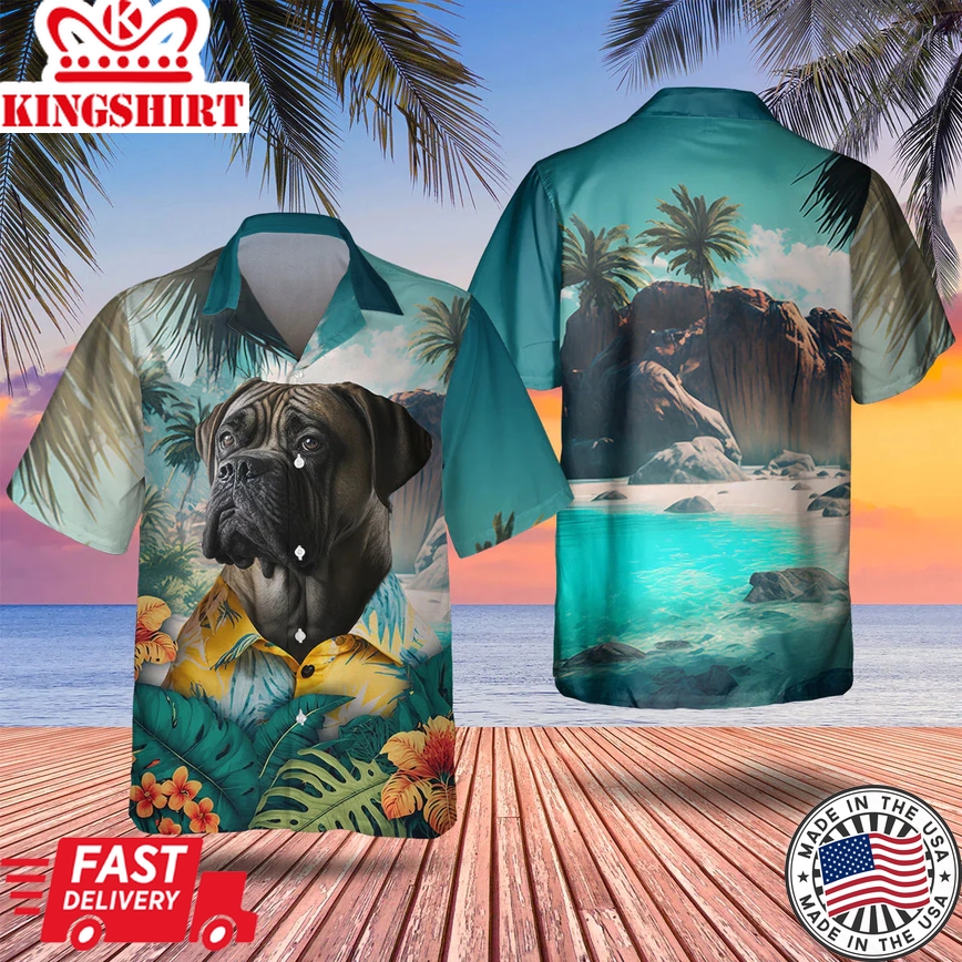 Bullmastiff 3D Tropical Trendy Hawaiian Shirt, Dog Trendy Hawaiian Shirt, Summer Gifts For Dog Lover