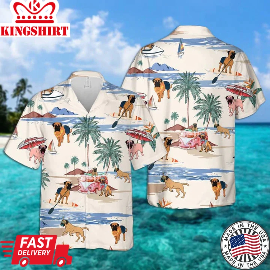 Bullmastiff Summer Beach Trendy Hawaiian Shirt, Trendy Hawaiian Shirts For Men Short Sleeve Aloha Beach Shirt