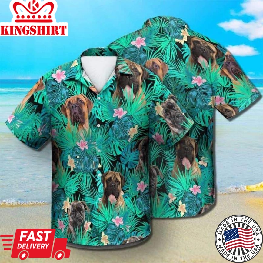 Bullmastiff Trendy Hawaiian Shirt, Dog Summer Leaves Trendy Hawaiian Shirt, Unisex Print Aloha Short Sleeve Casual Shirt Summer Gifts