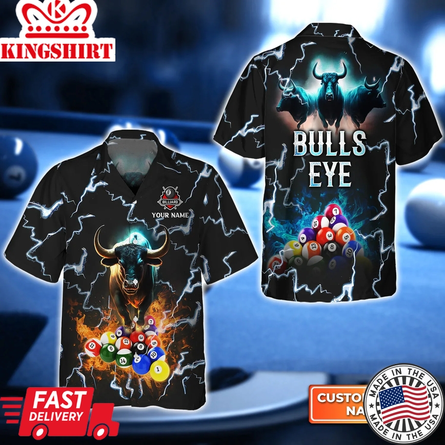 Bulls Eye Billiard Team Pool 8 Ball 3D Trendy Hawaiian Shirt, Billiard Team Shirt, Billiard Shirt For Men And Women