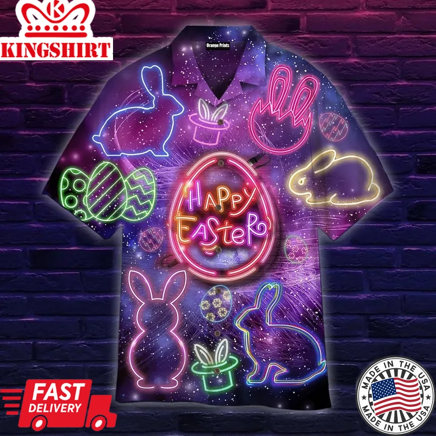 Bunny Eggs Neon Happy Easter Day Trendy Hawaiian Shirt