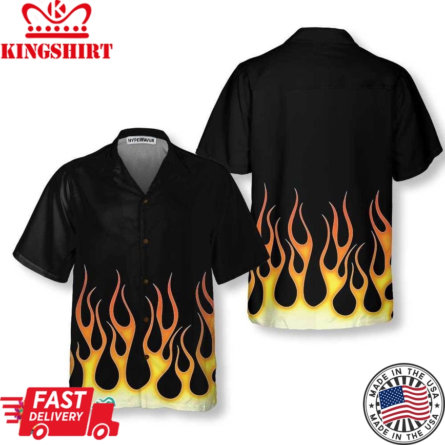 Burning Flame Hawaiian Shirt, Short Sleeve Flame Shirt For Men, Flame Print Shirt