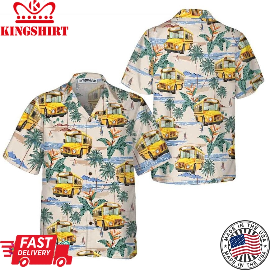 Bus Driver And Tropical Pattern Hawaiian Shirt, Tropical Bus Driver Shirt For Men, Bus Driver Gift Idea