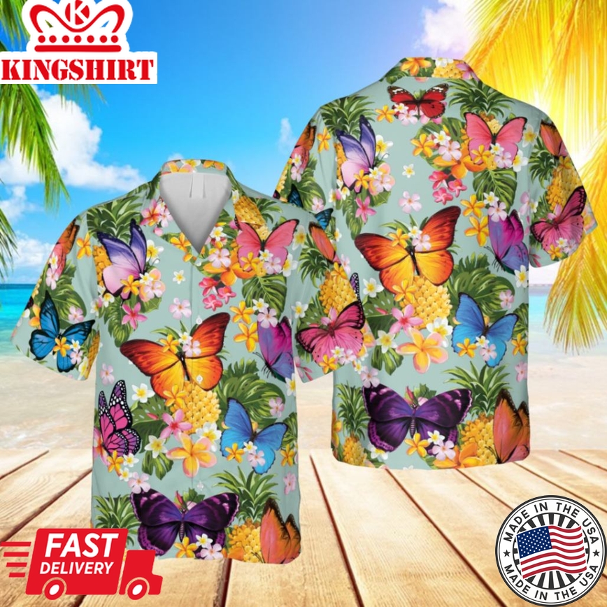 Butterflies And Pineapple Hawaii Shirt, Fruits Summer Shirt