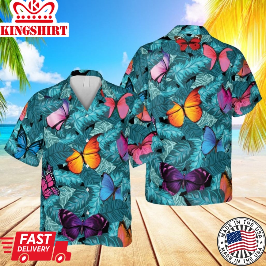 Butterflies Blue Hawaiian T-Shirt, Summer Shirt