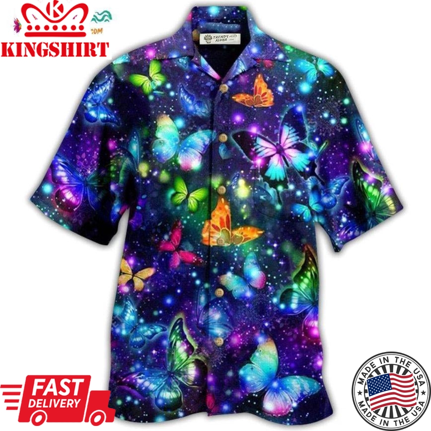 Butterfly Colorful In Dark Hawaiian Shirt