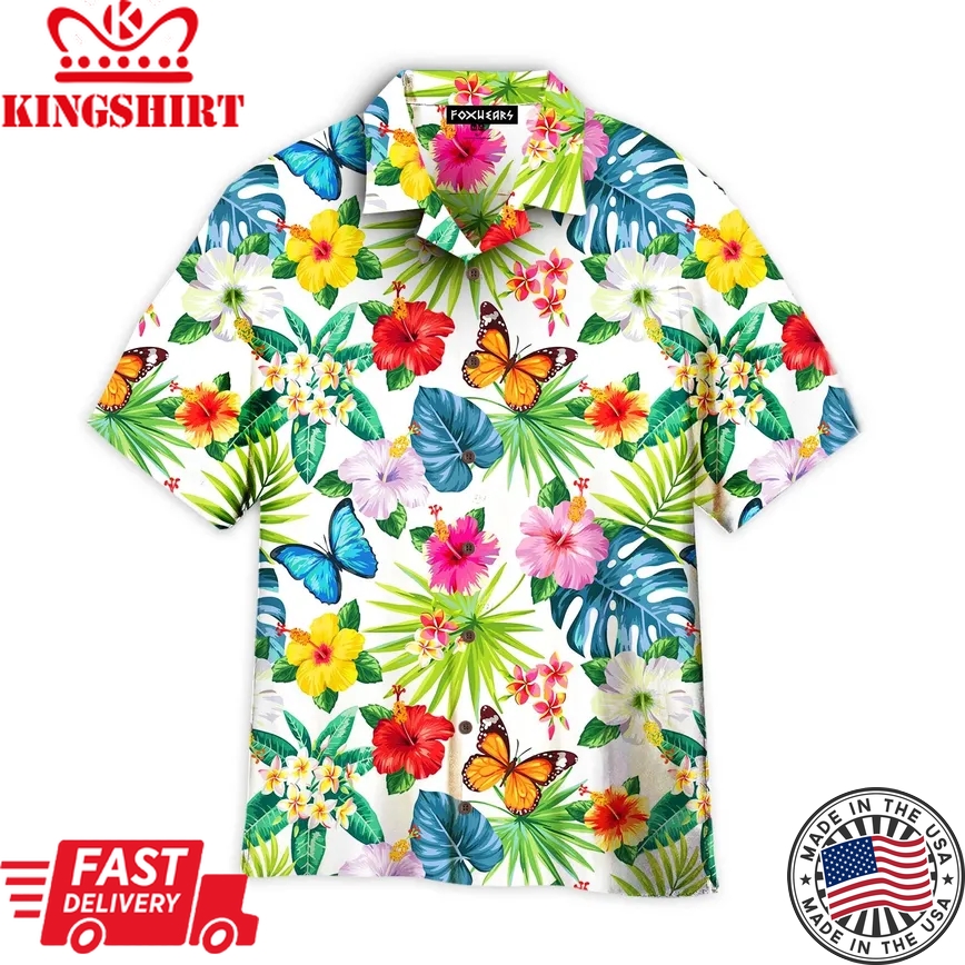 Butterfly Flower Tropical Trendy Hawaiian Shirt