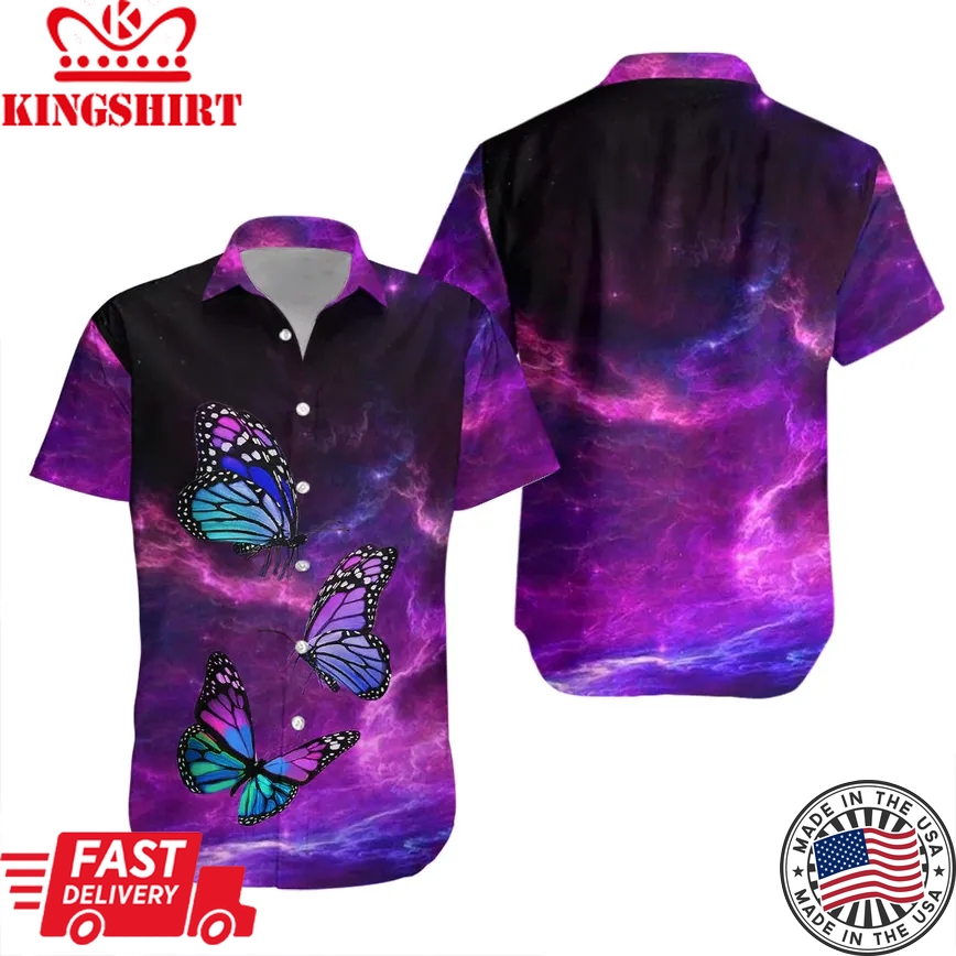 Butterfly Purple Aloha Trendy Hawaiian Shirts