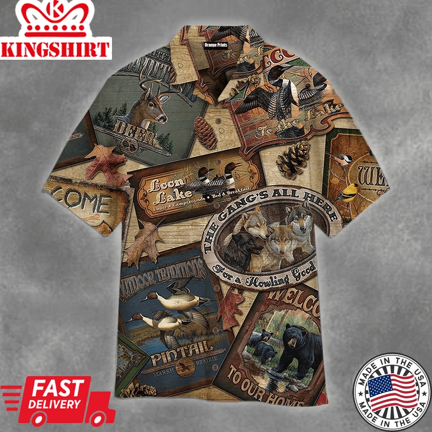 Cabin Sign Collage Trendy Hawaiian Shirt