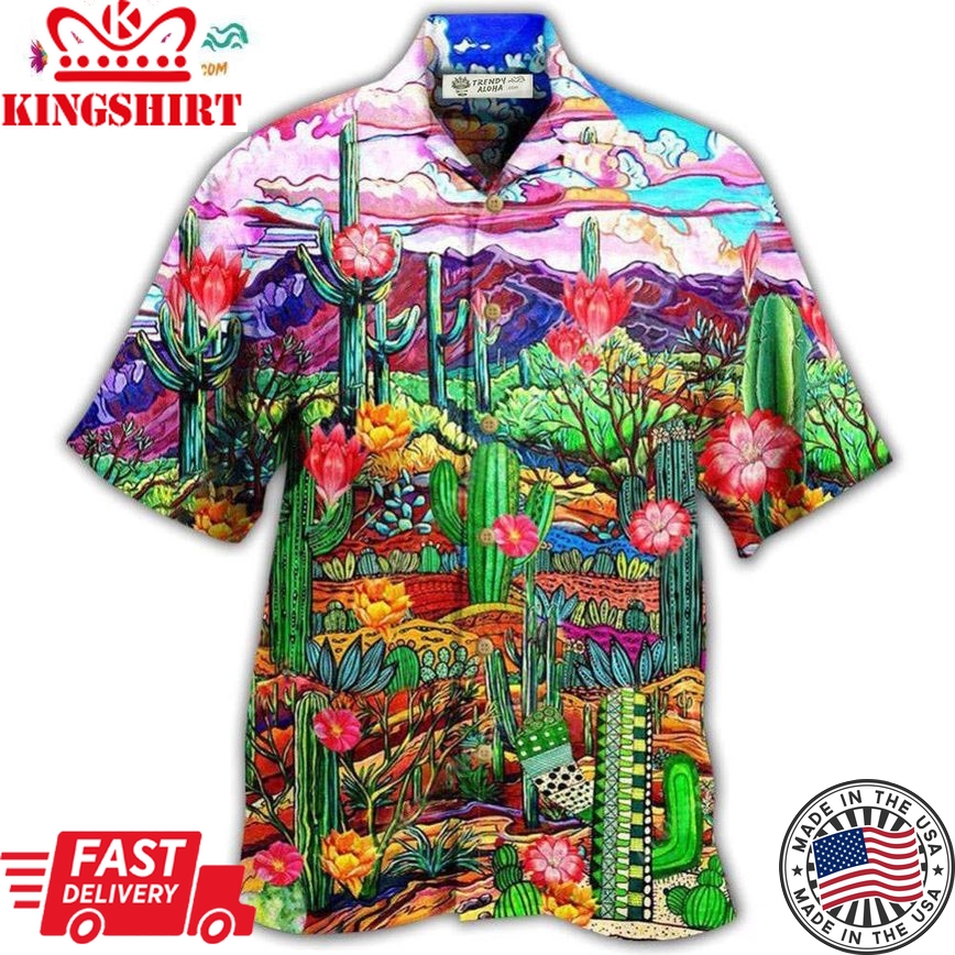 Cactus Flower On The Field Sky Hawaiian Shirt