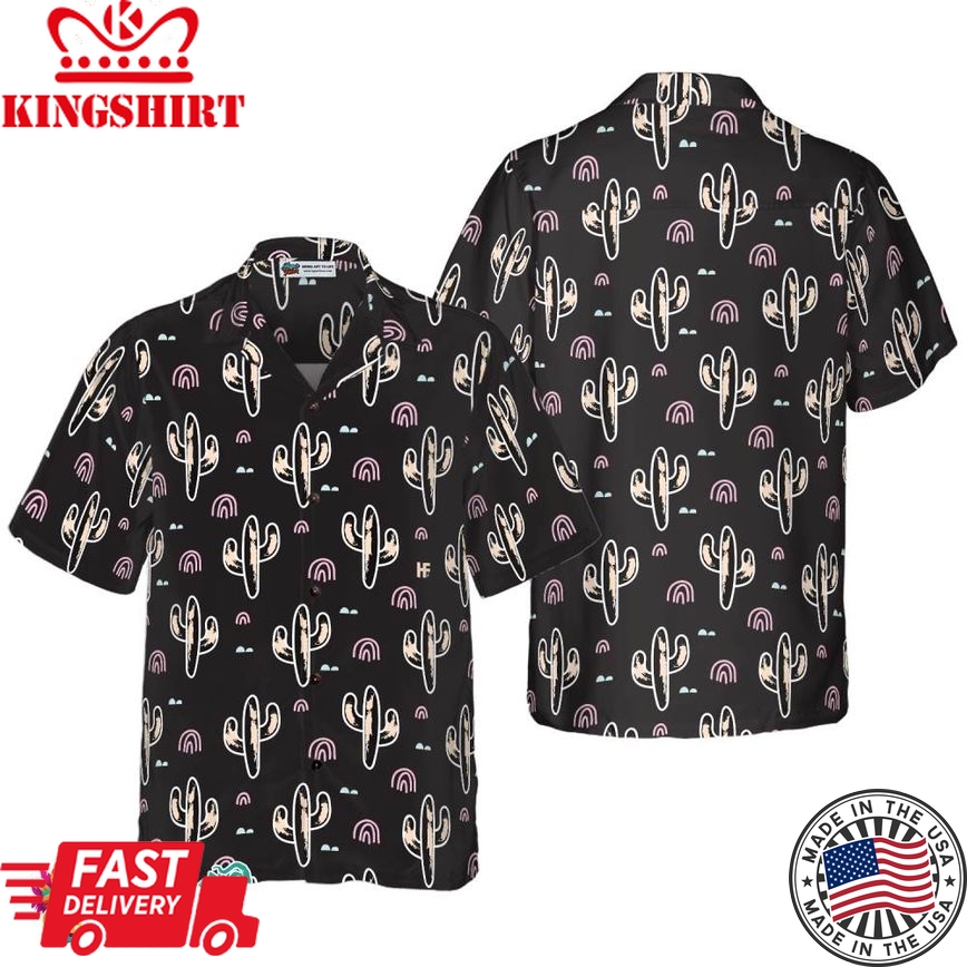 Cactus Plant Black Pattern Hawaiian Shirt