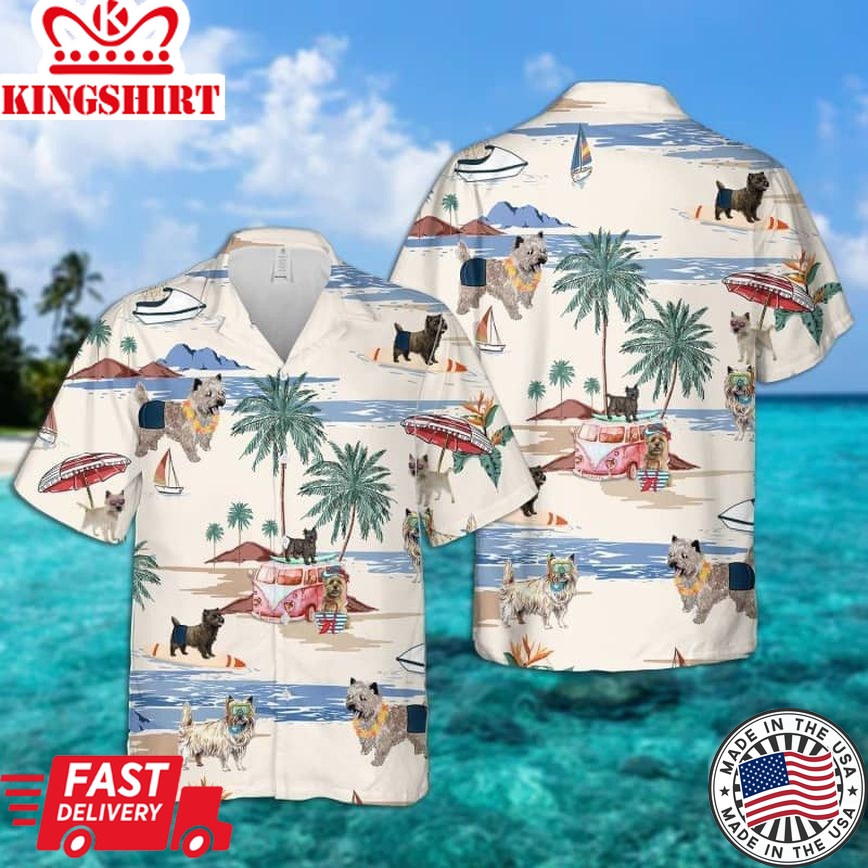 Cairn Terrier Summer Beach Trendy Hawaiian Shirt, Dog Beach Short Sleeve Trendy Hawaiian Shirt