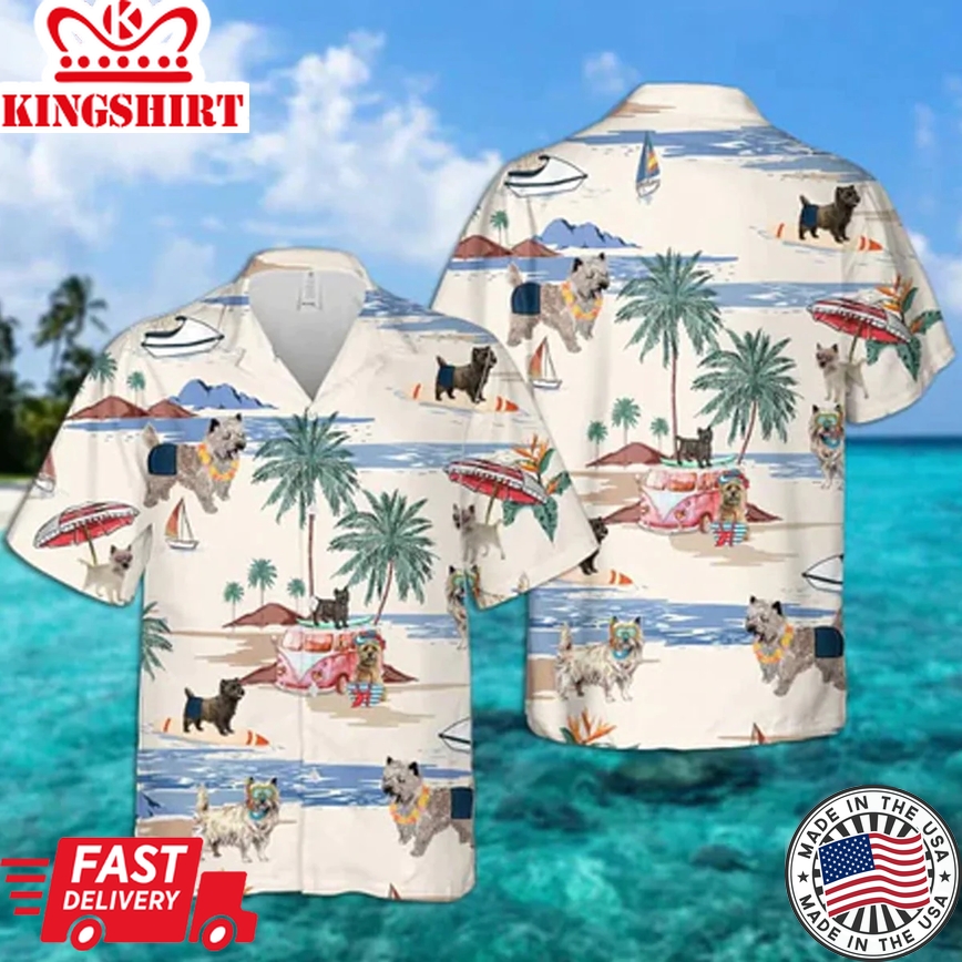 Cairn Terrier Summer Beach Trendy Hawaiian Shirt, Trendy Hawaiian Shirts For Men Short Sleeve Aloha Beach Shirt