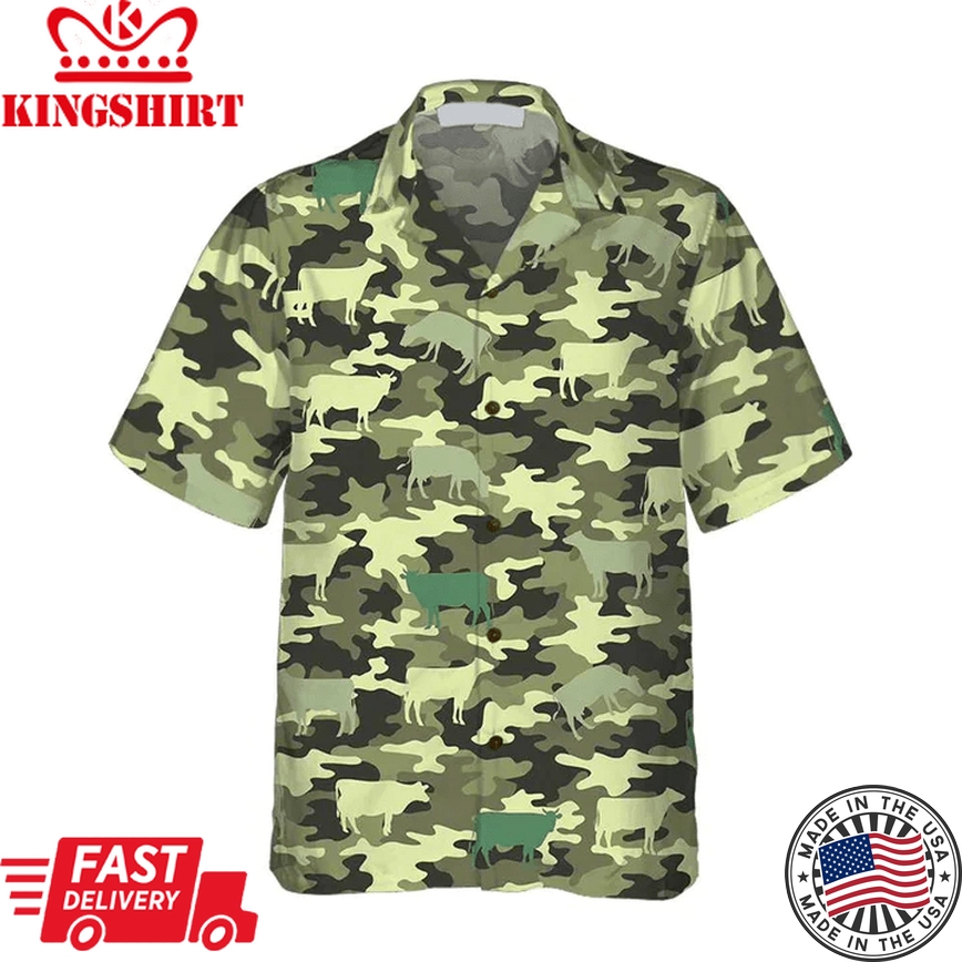 Camouflage Cow All Printed 3D Trendy Hawaiian Shirt, Summer Aloha Shirt Men And Women