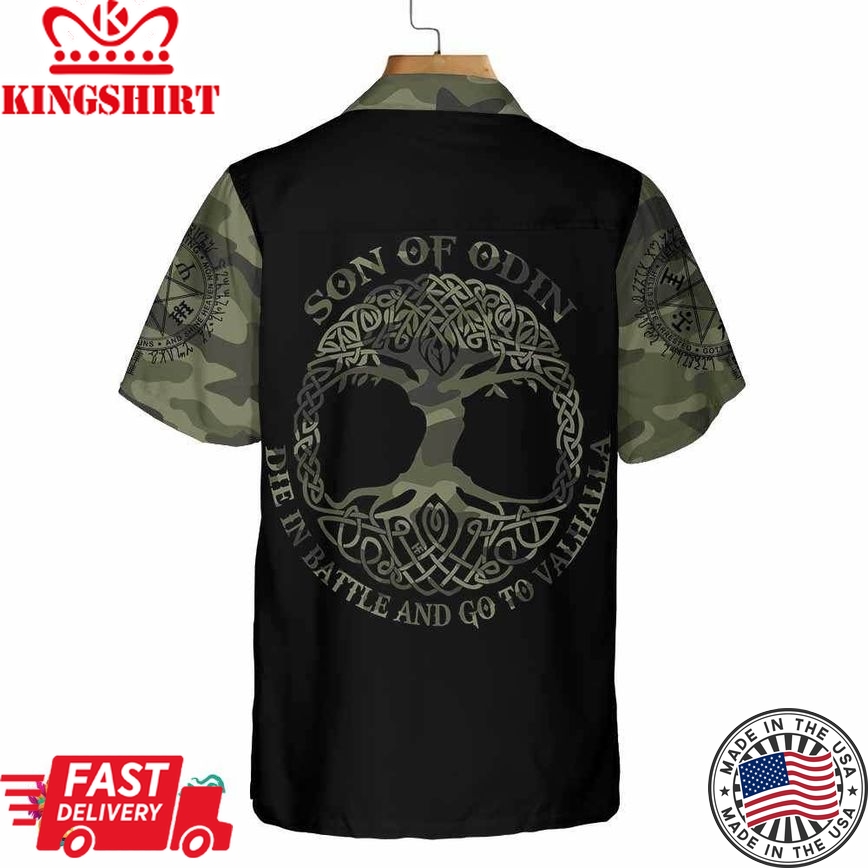 Camouflage Skull Viking Hawaiian Shirt, Son Of Odin Viking Shirt