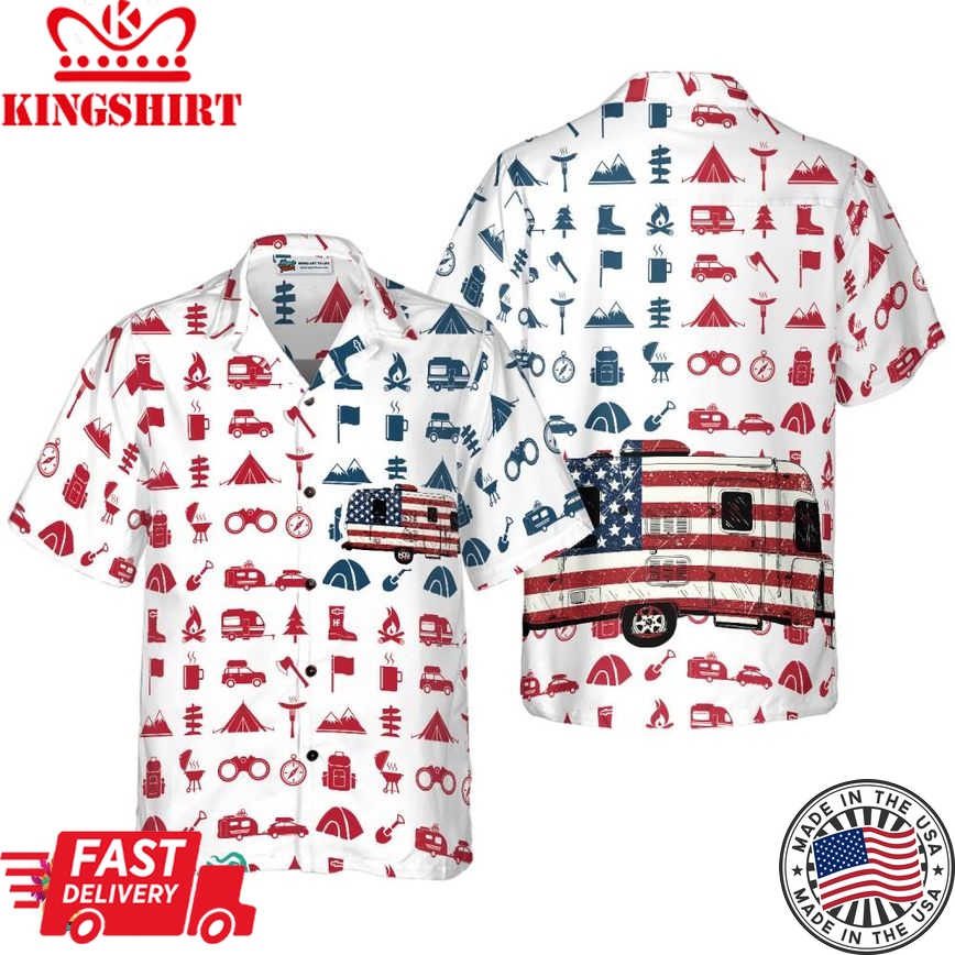 Campervan American Flag Hawaiian Shirt