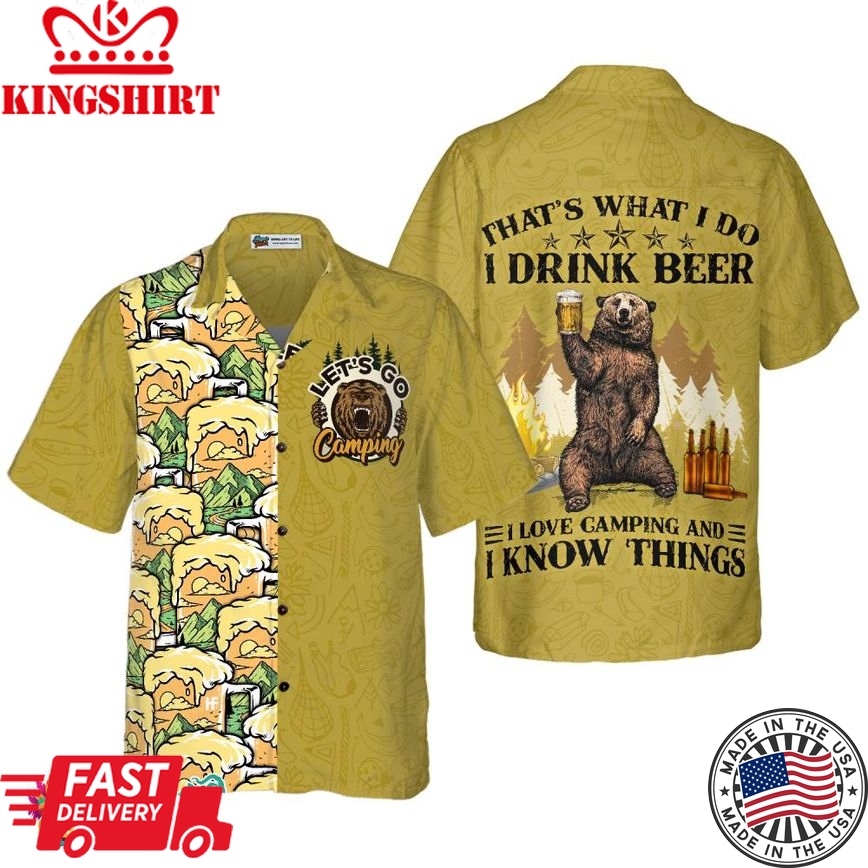 Camping Bear Drink Beer Hawaiian Shirt