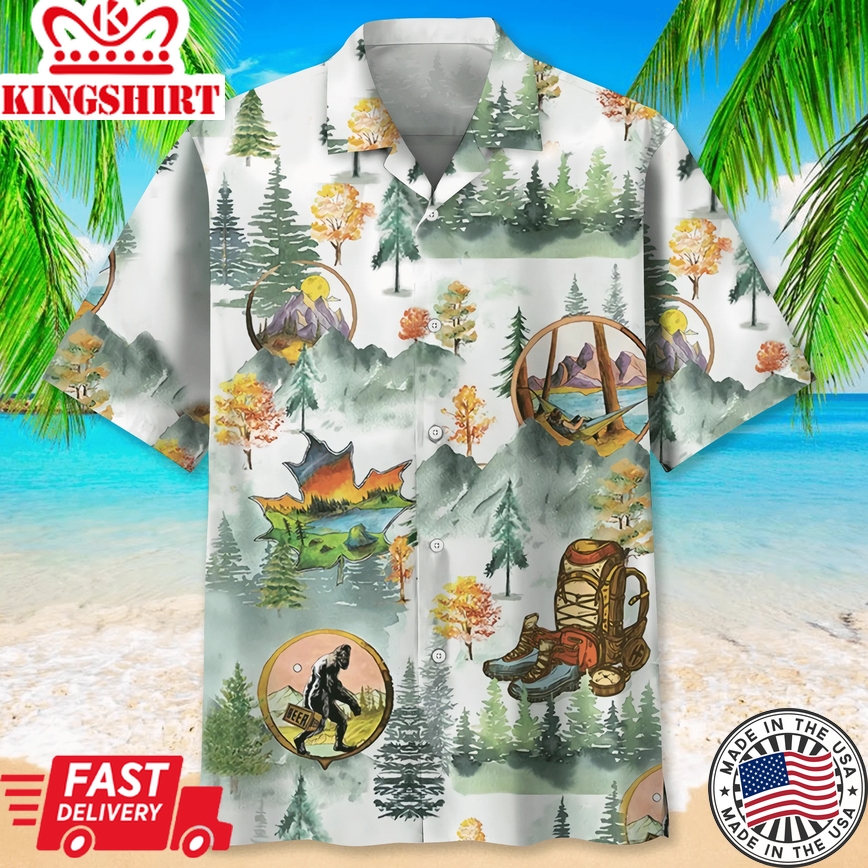 Camping Bigfoot Trendy Hawaiian Shirt For Men, Camping Shirt, Adventure Shirts