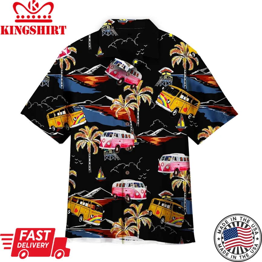 Camping Car Black Trendy Hawaiian Shirt