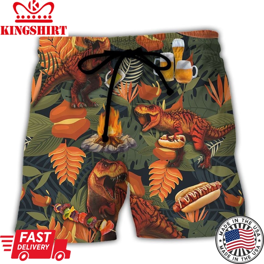 Camping Funny Dinosaur Hungry Happy Camper Lover Camping - Hawaiian Shirt